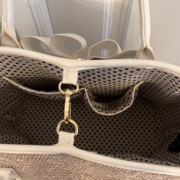 Like Dreams Neutral Straw Tote with Cream Bow Accent - Picture 3 of 7